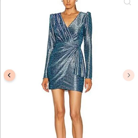 PATBO Blue Metallic Faux Wrap Mini Dress - Picture 2 of 13